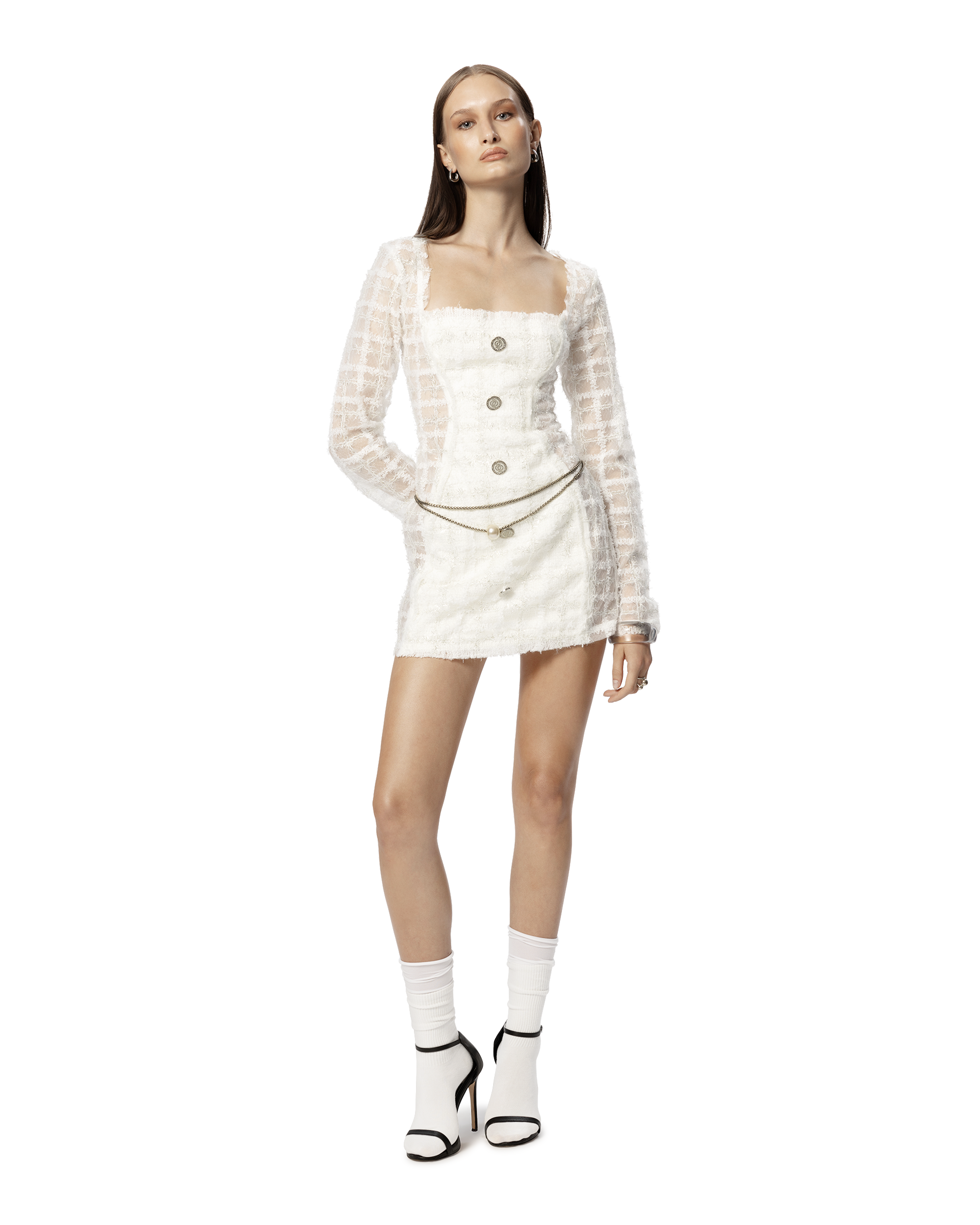 Executive Tweed Dress White